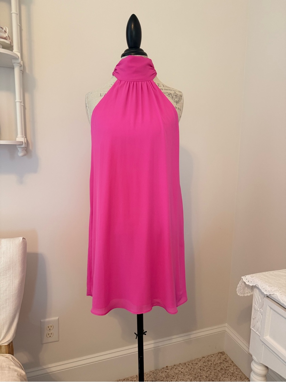 Halter High-Low Swing Dress in Bright Pink